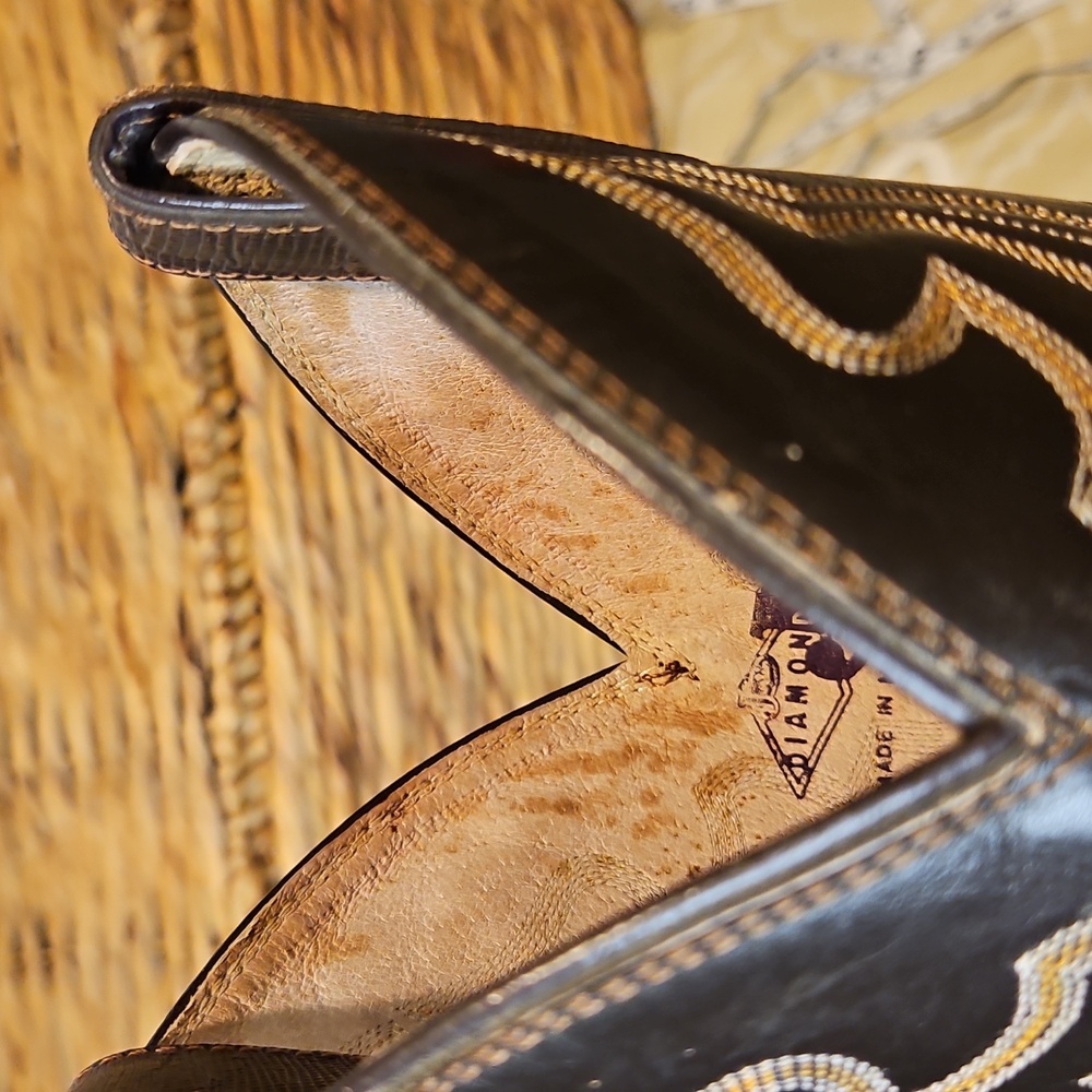 Vintage Diamond J Leather Mens Black Western Cowboy Boots Sz. 8 EE Wide - Picture 13 of 16